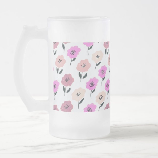 Vibrant Blommönster Frostat Ölglas (Vänster)