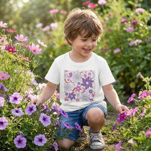 Vibrant Blommönster Lila Rosa Blåa blommor T Shirt