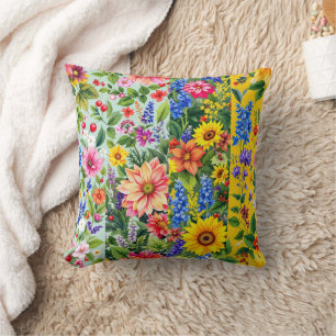 Vibrant blommönster med solros och dahlia kudde