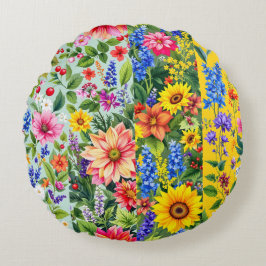 Vibrant blommönster med solros och dahlia rund kudde