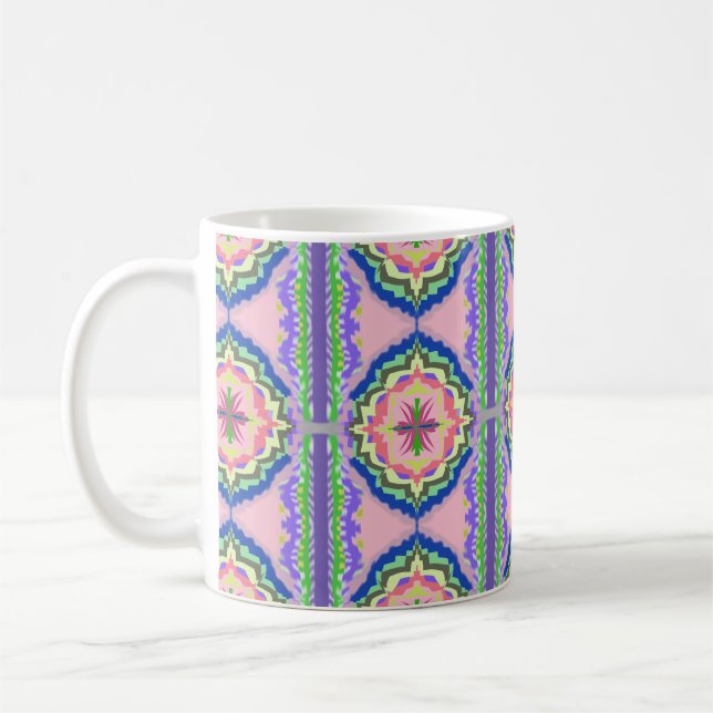 Vibrant Bloom Kaleidoscope: Pink & Emerald Mandala Kaffemugg (Vänster)