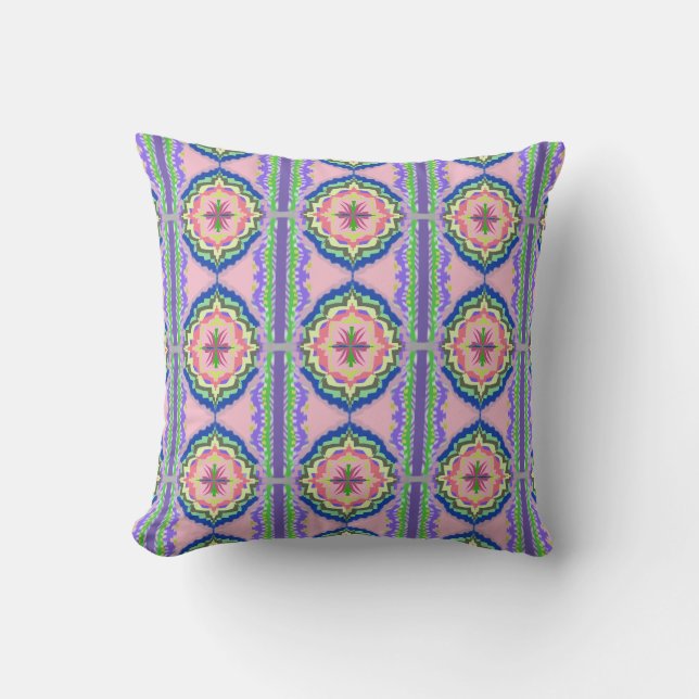 Vibrant Bloom Kaleidoscope: Pink & Emerald Mandala Kudde (Framsida)