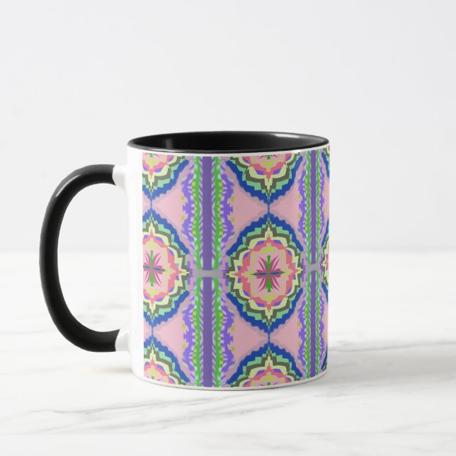 Vibrant Bloom Kaleidoscope: Pink & Emerald Mandala Mugg (Vänster)