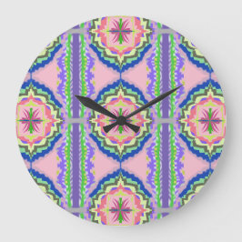 Vibrant Bloom Kaleidoscope: Pink & Emerald Mandala Stor Klocka