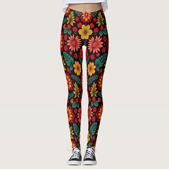 Vibrant Bloom-klonnoloc-utskrift Leggings (Framsida)