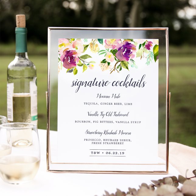 Vibrant Bloom Namnteckning Cocktail-meny-tecken Poster (Skapare uppladdad)