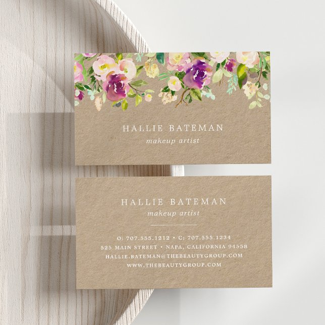 Vibrant Bloom | Rustic Kraft Blommigt Visitkort (Skapare uppladdad)