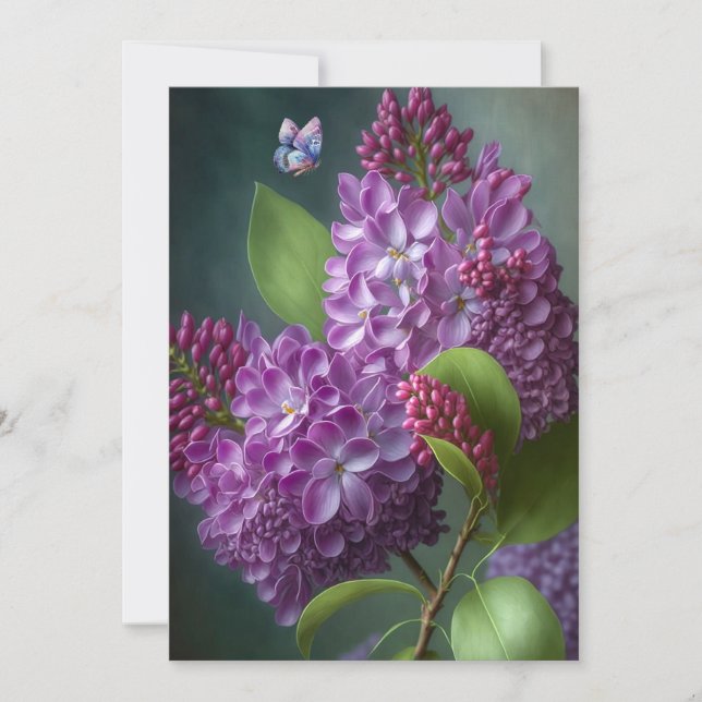 Vibrant Blooming Lilac Flowers och Butterfly Kort (Framsida)