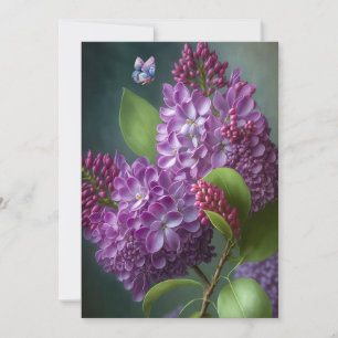 Vibrant Blooming Lilac Flowers och Butterfly Kort