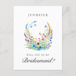 Vibrant Blue Blommigt Bridesmaid Frieri Vykort