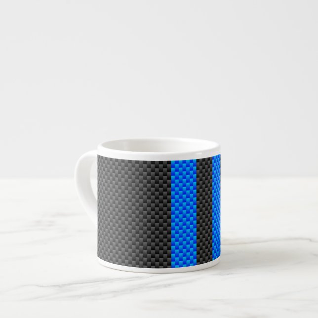Vibrant Blue Carbon Fiber Stil Tävla Rand Espressomugg (Framsida vänster)