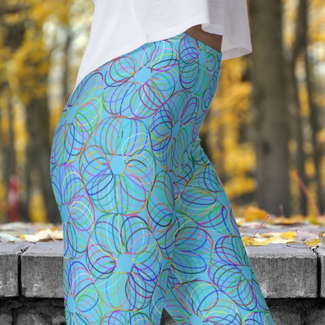 Vibrant Blue Cyclic Chaos Mönster Leggings (Blue Cyclic Chaos)
