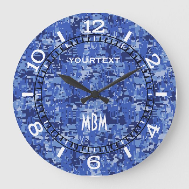 Vibrant Blue Digital Camo Camouflage Dial på en Stor Klocka (Framsida)