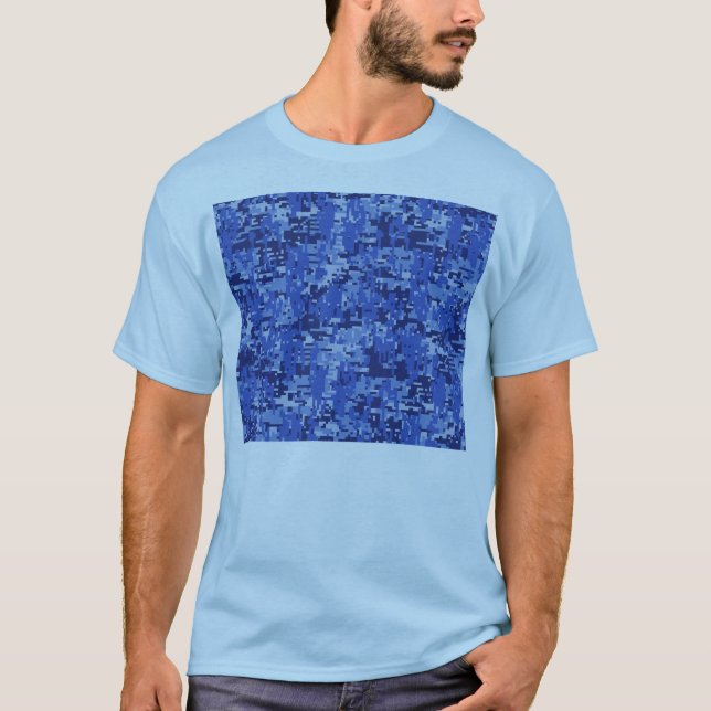 Vibrant Blue Digital Camo Camouflage Struktur T-shirt (Framsida)