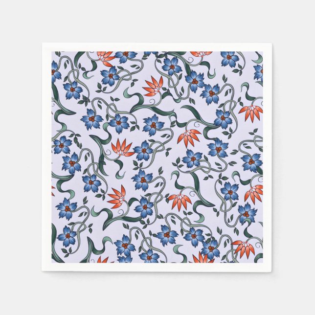  Vibrant Blue Floral Patterns with Green Vines Pappersservett (Framsidan)
