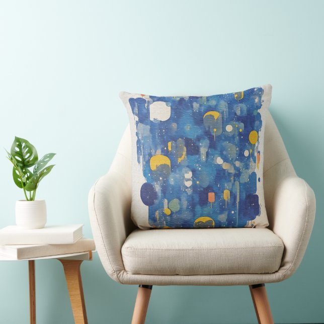 Vibrant Blue Gold Abstract Geometric Drip Kudde (Stol)