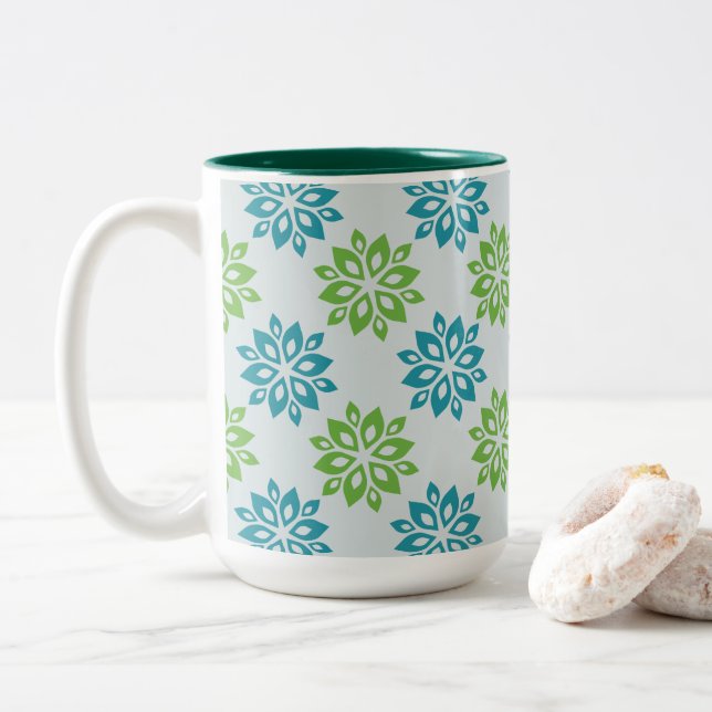 Vibrant Blue & Green Abstract Floral Två-Tonad Mugg (Med munk)