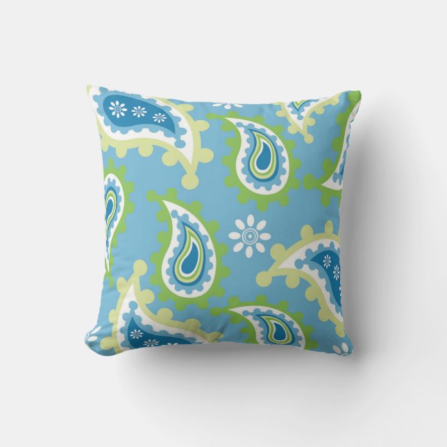 “Vibrant Blue & Green Paisley Pattern“Vibrant Blue Kudde (Framsida)