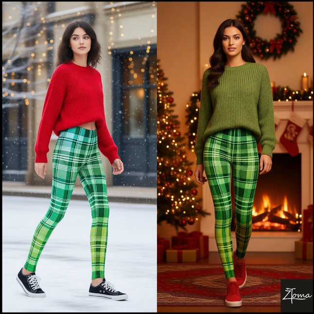 Vibrant Blue Green Plaid Gradient Pattern Leggings (Skapare uppladdad)