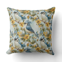 Vibrant Blue Jay Pillow