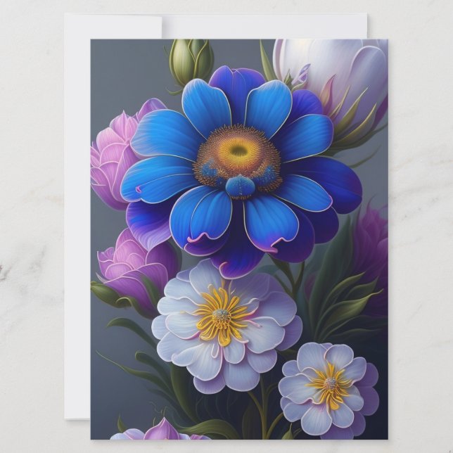 Vibrant Blue, Lila Fantasy Garden Flowers Kort (Framsida)