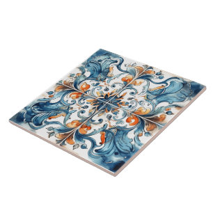 Vibrant Blue och Orange Tile Mönster Kakelplatta