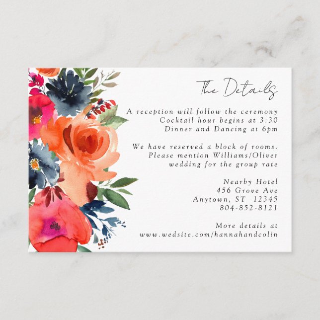 Vibrant Blue Orange Red Botanical Tilläggskort (Framsida)