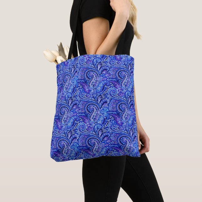 Vibrant Blue Paisley Tygkasse (Närbild)