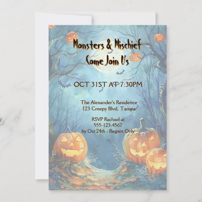 Vibrant Blue Pumpkin Halloween Inbjudningar (Framsida)