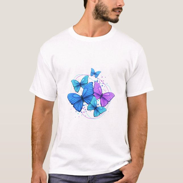 Vibrant Blue & Purple Butterfly Artwork – Aestheti T Shirt (Framsida)