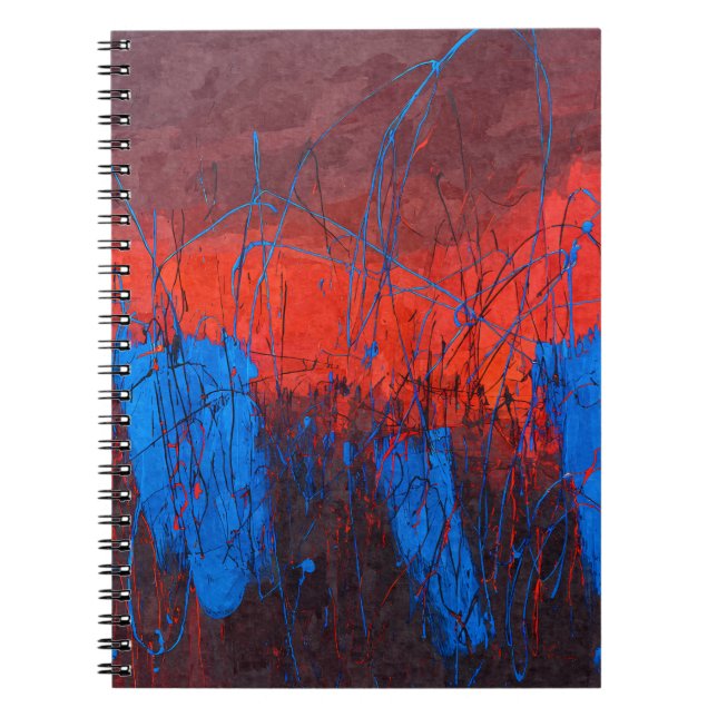 Vibrant Blue Red Sunset Abstrakt Drift Anteckningsbok (Framsidan)