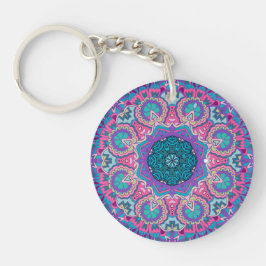 Vibrant Blue Rosa Teal Lila Blommigt Mandala
