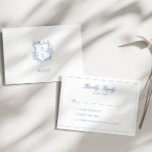Vibrant Blue Script Vapensköld Monogram OSA kort<br><div class="desc">Vapensköld kort för blommigt bröllop OSA med formal  och elegant.</div>