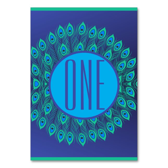 VIBRANT BLUE & TEAL PEACOCK FEATHER MÖNSTER BORDSNUMMER (Framsidan)