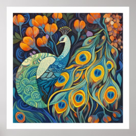 Vibrant Blue vatten färg Peacock Poster
