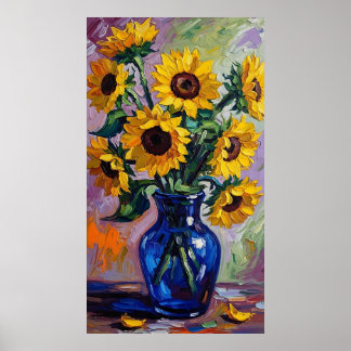 Vibrant Blue & Yellow Sunflower Expressionist Poster