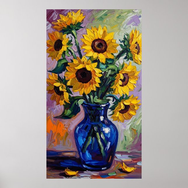Vibrant Blue & Yellow Sunflower Expressionist Poster (Framsidan)