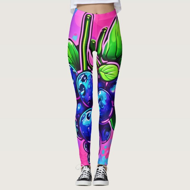Vibrant Blueberry Artwork Leggings (Framsida)