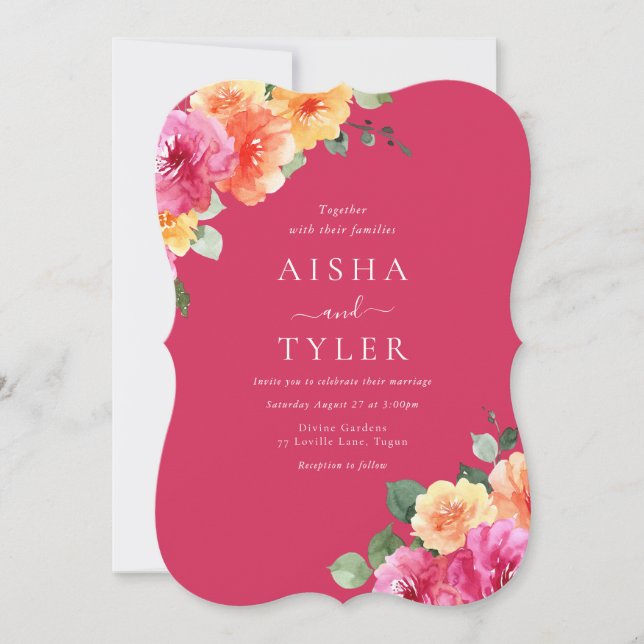 Vibrant Blush Floral Watercolor Wedding Inbjudningar (Framsida)