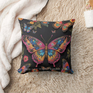 Vibrant Bohemian Butterfly Art Neon Oil Painting Kudde