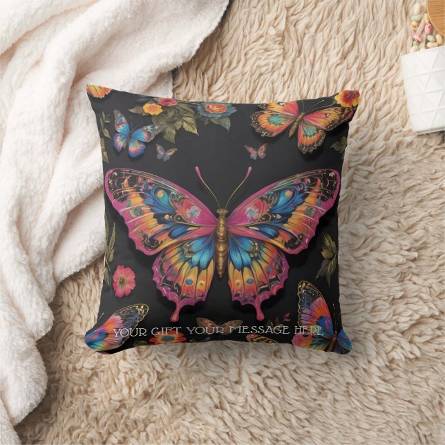 Vibrant Bohemian Butterfly Art Neon Oil Painting Kudde (Filt)