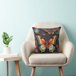 Vibrant Bohemian Butterfly Art Neon Oil Painting Kudde
