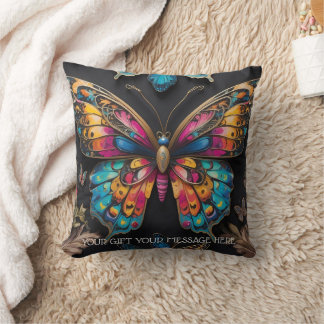 Vibrant Bohemian Butterfly Art Neon Oil Painting Kudde