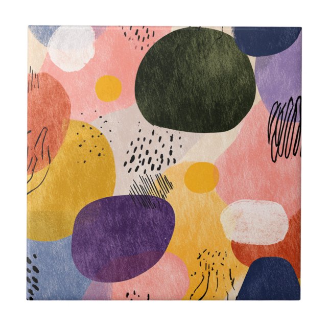 Vibrant Boho Abstrakt Mönster | Organiska former Kakelplatta (Framsidan)