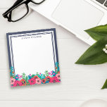 Vibrant Boho Blommigt Arrangemangare Namn Anteckningsblock<br><div class="desc">Blommigtens anteckningsblock med en vacker arrangemang av blommor från bohemer i rosa och blått. Lägg till ditt namn i modern marinblå brev.</div>