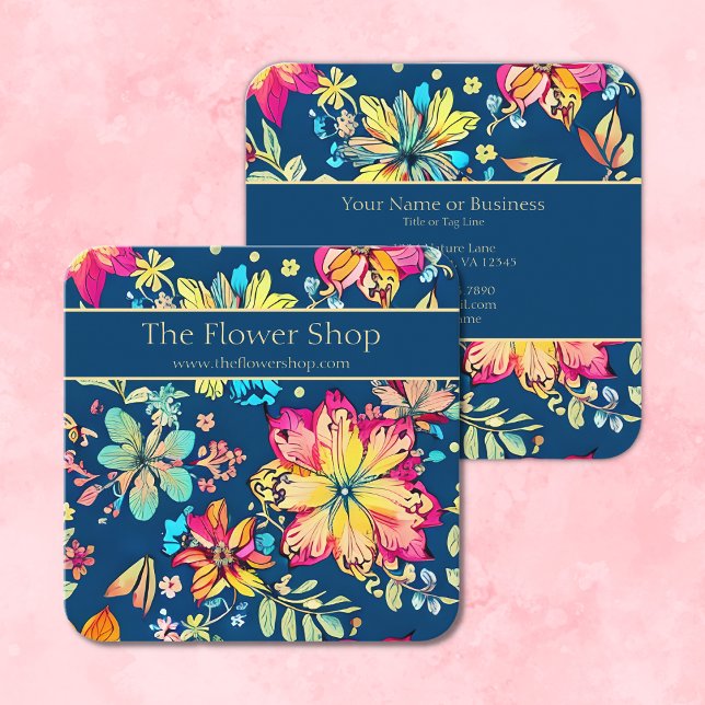 Vibrant Boho Blommigt Bohemian Flower Fyrkantigt Visitkort (Front and Back - Vibrant Boho Floral Bohemian Flower Square Business Card)