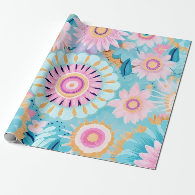 Vibrant Boho Blommigt Explosion i Pastel Hues Presentpapper (Utrullad)