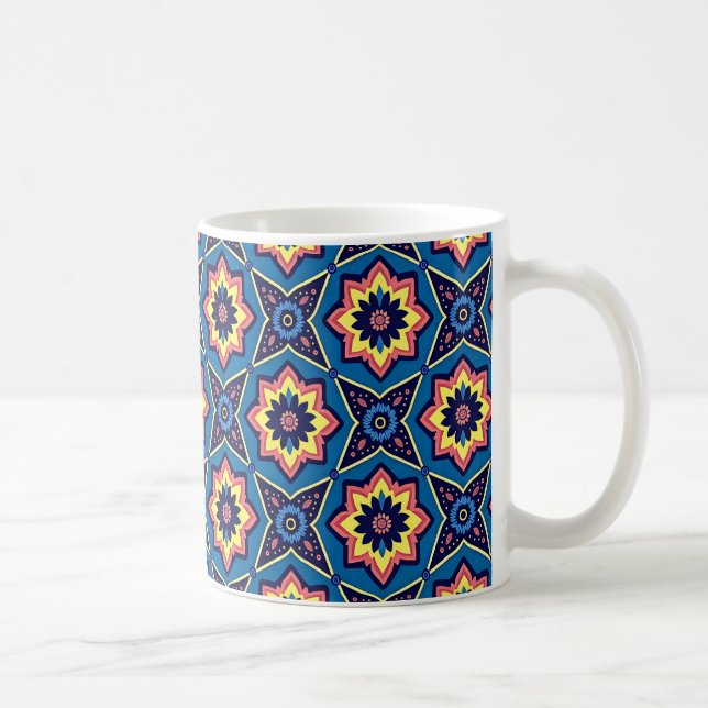Vibrant Boho Geometric Blommönster Kaffemugg (Höger)