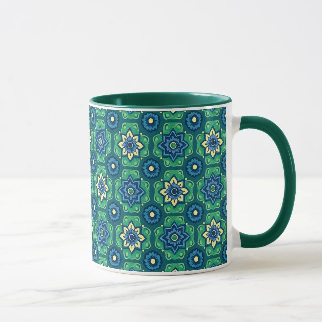 Vibrant Boho Geometric Blommönster Mugg (Höger)