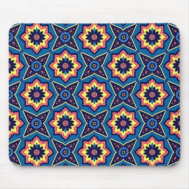 Vibrant Boho Geometric Blommönster Musmatta (Framsidan)